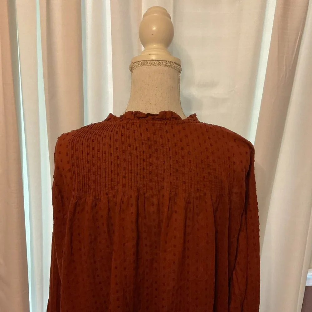 J. Crew Rust Dot-Textured Long-Sleeve Blouse